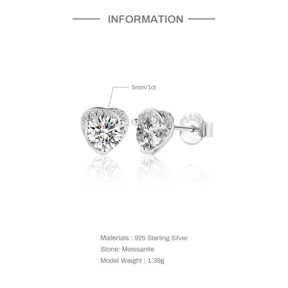 Certified 1ct. t.w. Moissanite Diamond Heart Halo Stud Earrings NEW